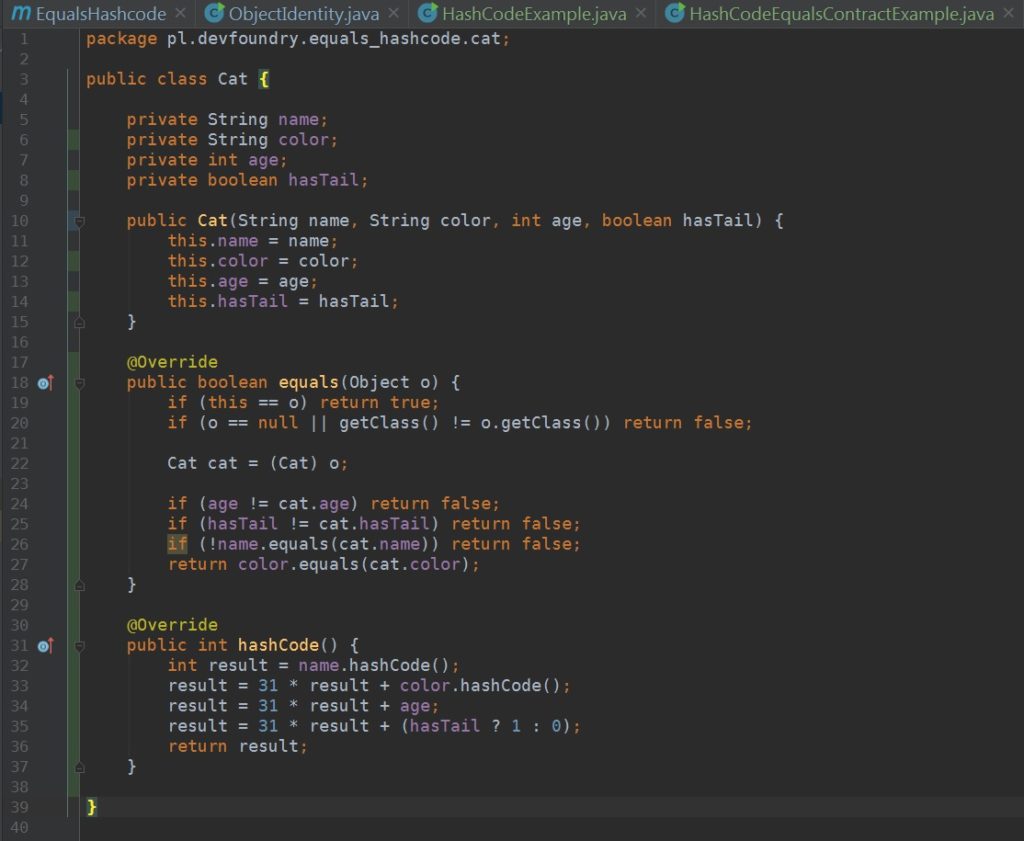 Intellij - metody equals i hashCode wygenerowane automatycznie